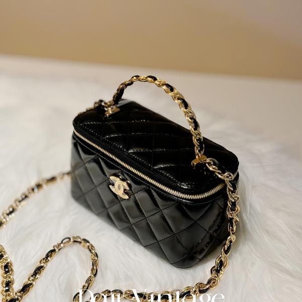 大吉中古/Chanel香奈儿23S黑金皮穿链手柄长盒子斜挎包