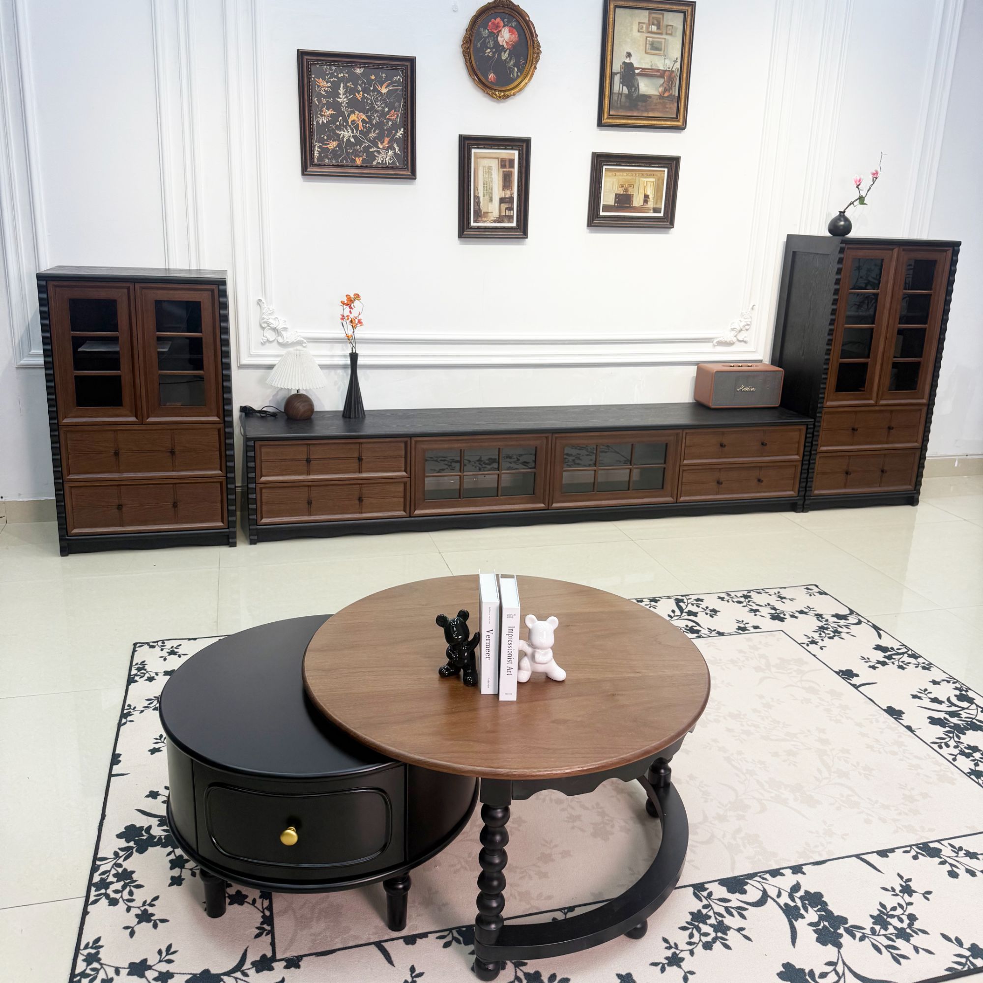 法式中古风电视柜复古实木客厅小户型落地展示模块组合棋巧柜