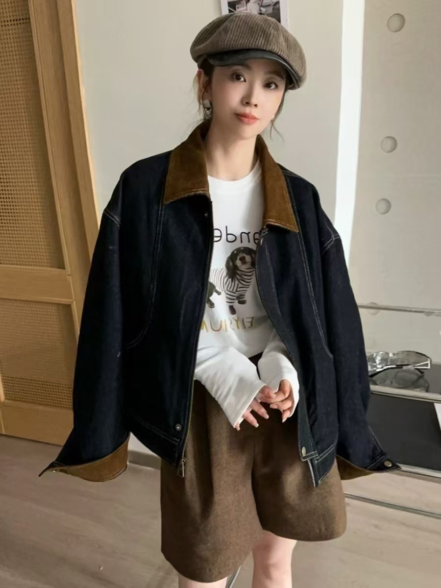 秋冬牛仔蓝休闲百搭韩版短外套宽松 袄