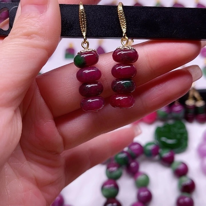 红宝石算盘珠耳钩