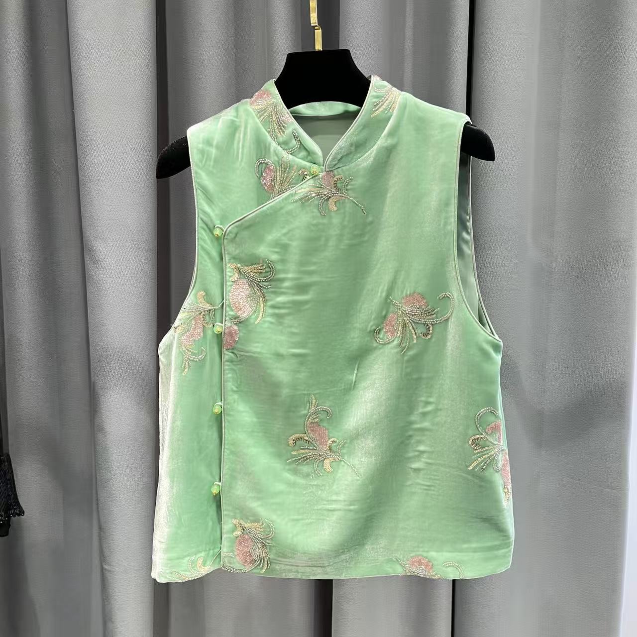 马甲碎花复古唐装中式中国风提花上衣