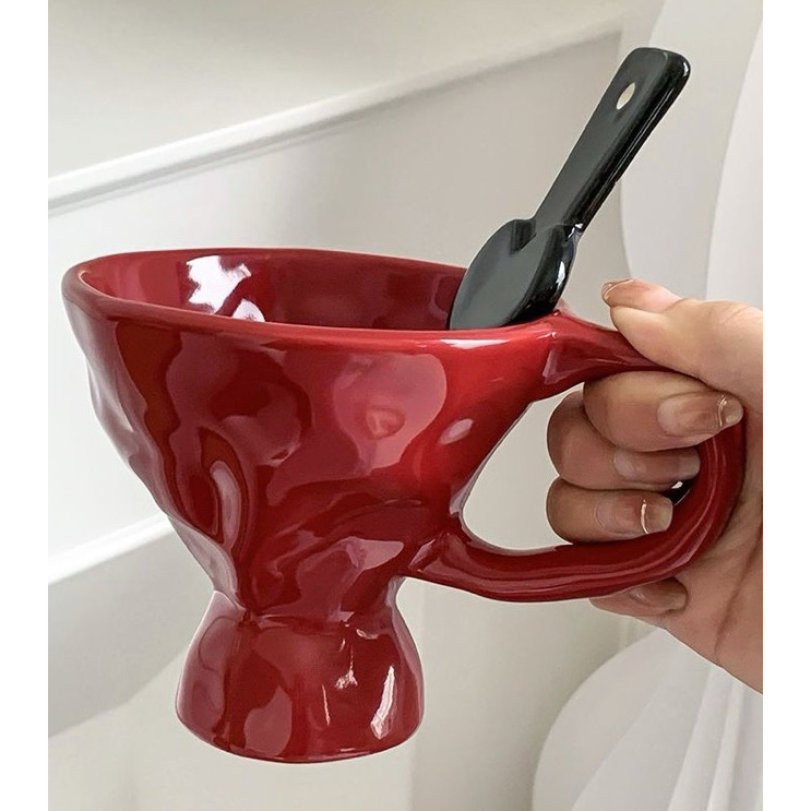 轻奢创意手捏ins不规则陶瓷马克杯奶油风早餐咖啡杯大容量水杯子