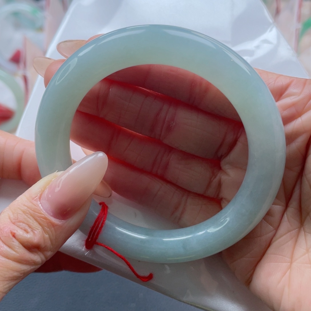 未镶嵌手镯翡翠58.0圈 冰胶晴绿 烟雨入江南 无瑕 7号