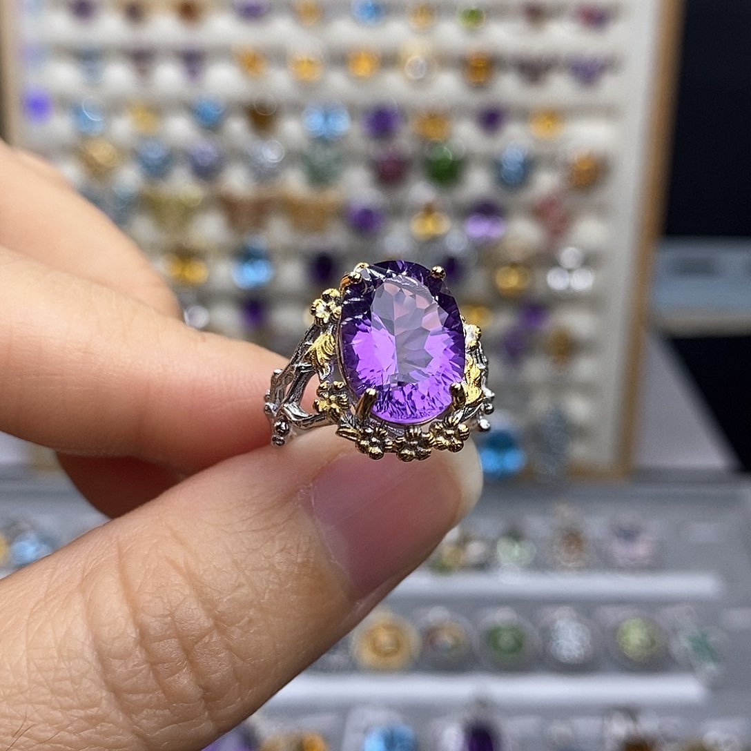 银S925镶嵌戒指紫晶一物一证