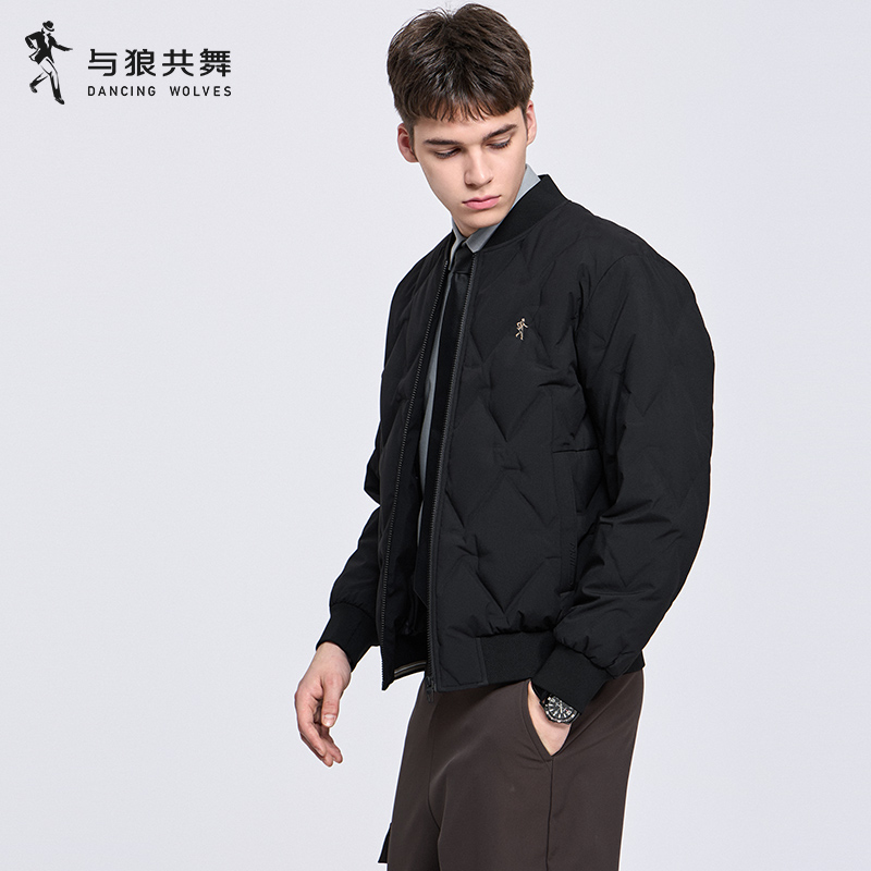 【轻暖】与狼共舞棒球领羽绒服男士2025秋冬新款通勤百搭保暖薄外套