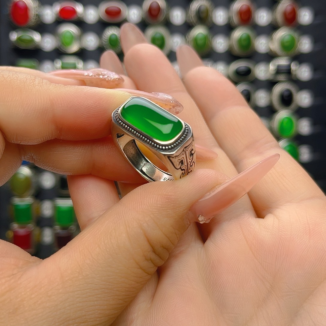 玛瑙/玉髓戒指银S925镶嵌