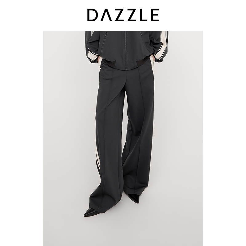 DAZZLE 地素休闲裤2025年春季新款深灰色橡筋复古休闲长裤2J1Q417