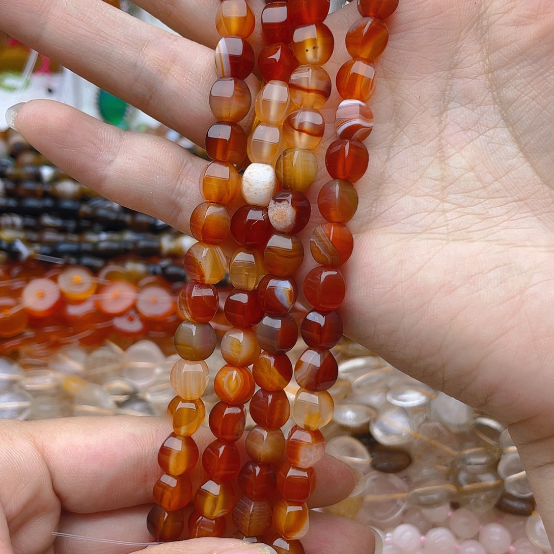 玛瑙/玉髓珠宝半成品未镶嵌红玛瑙灯笼珠一条卡8