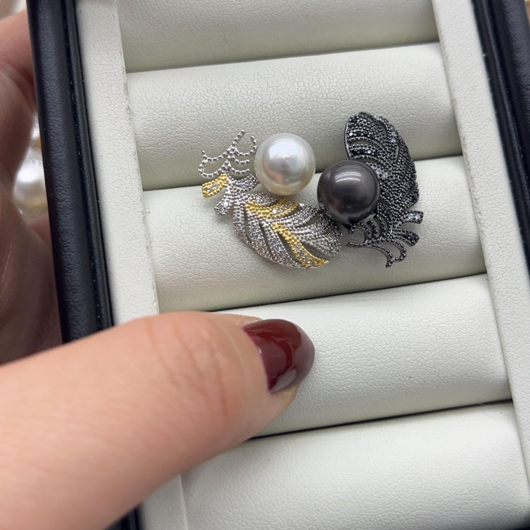 海水珍珠耳饰银S925镶嵌