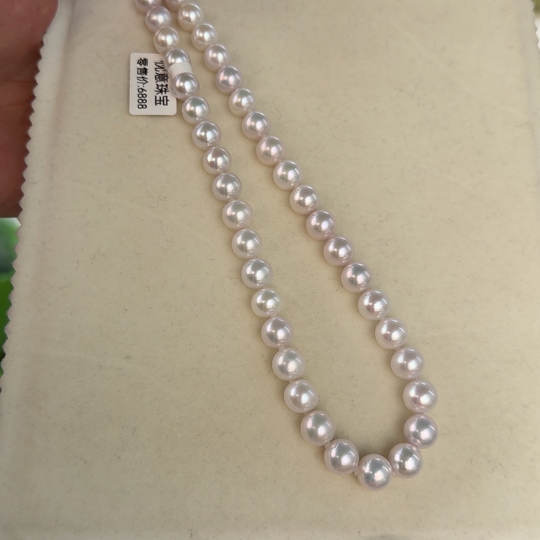 银S925镶嵌颈饰淡水珍珠910无核极光镜面正圆无暇炫彩冷白