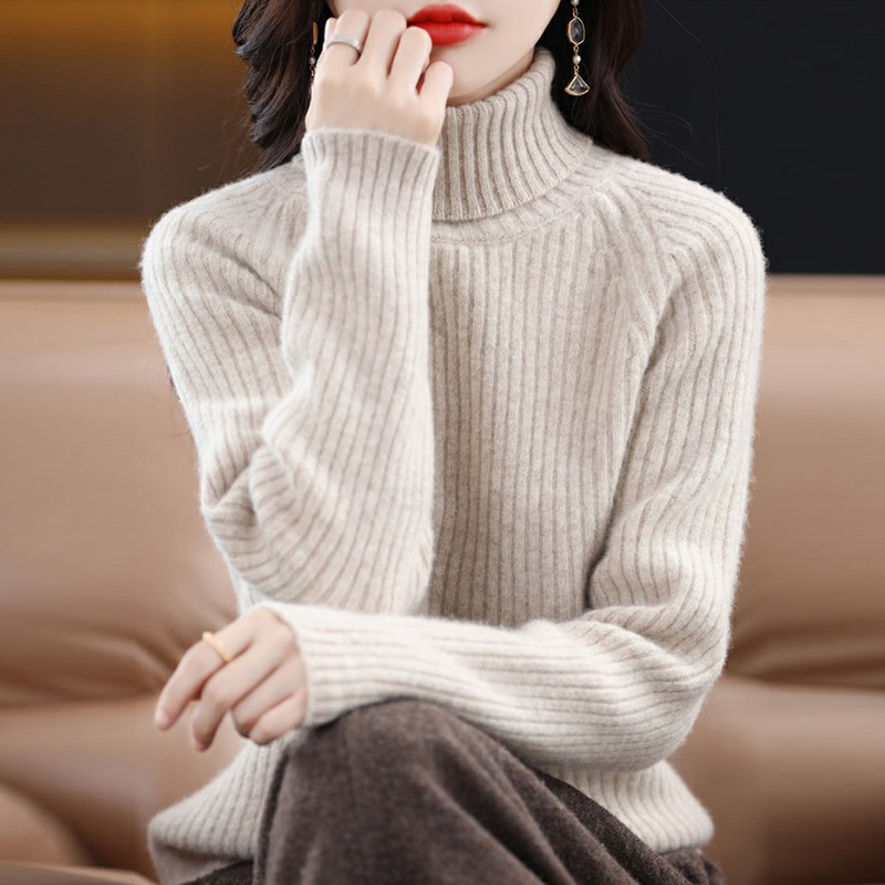 秋冬新款羊毛衫女堆堆领羊绒针织打底衫套头加厚高领毛衣纯色