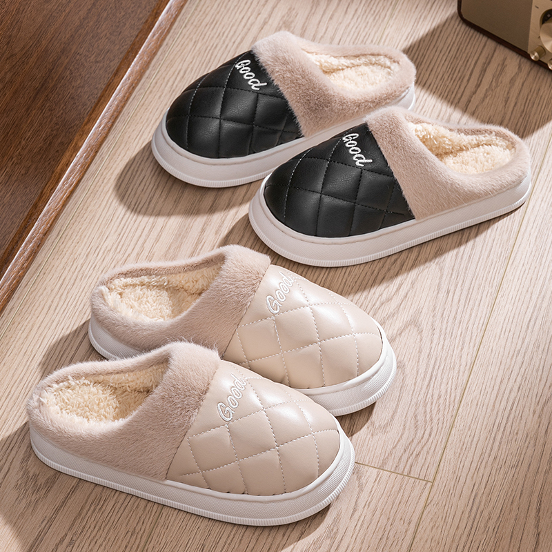 防水防滑加绒加厚情侣款室内室外居家保暖棉拖鞋毛绒毛拖厚底