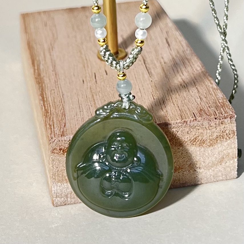 曼曼的珠宝 天然和田玉新疆黄口抱抱佛吊坠