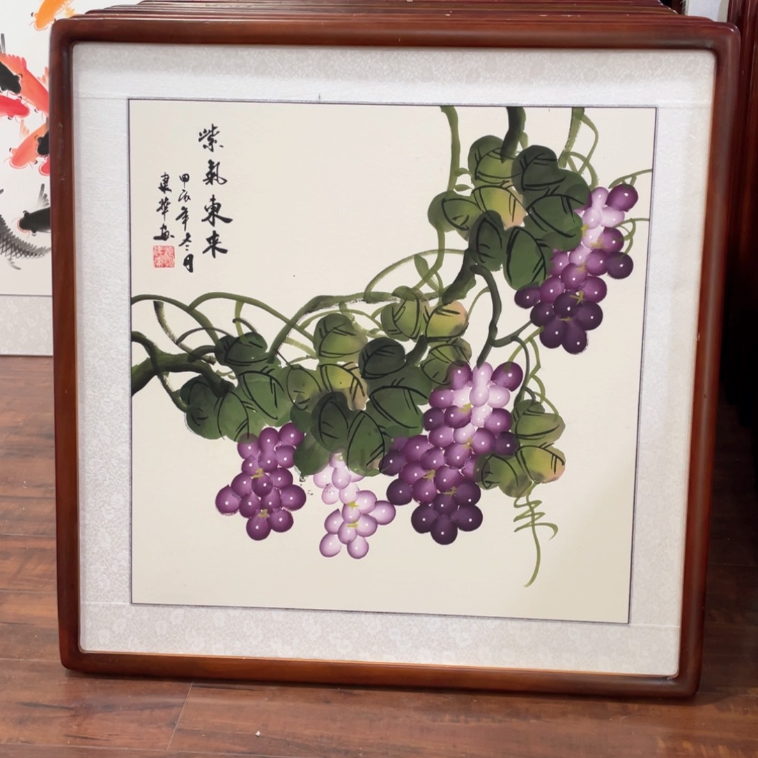 国画手绘带框尺寸63*63厘米