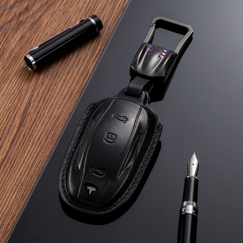 适用Tesla特斯拉钥匙套Model Y/3/X/S/Q高档专用真皮汽车钥匙包扣