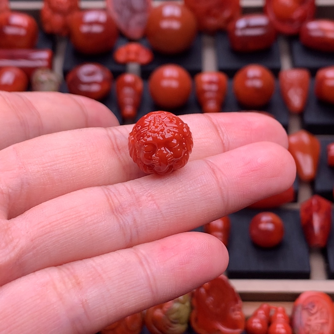 南红玛瑙未镶嵌精工货头象神圆珠14mm