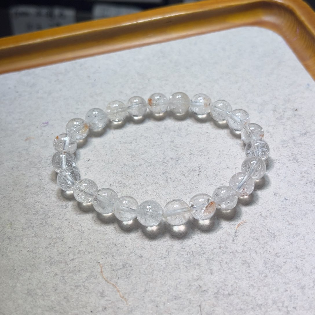 水晶手链未镶嵌胶花共生白阿赛8.0mm