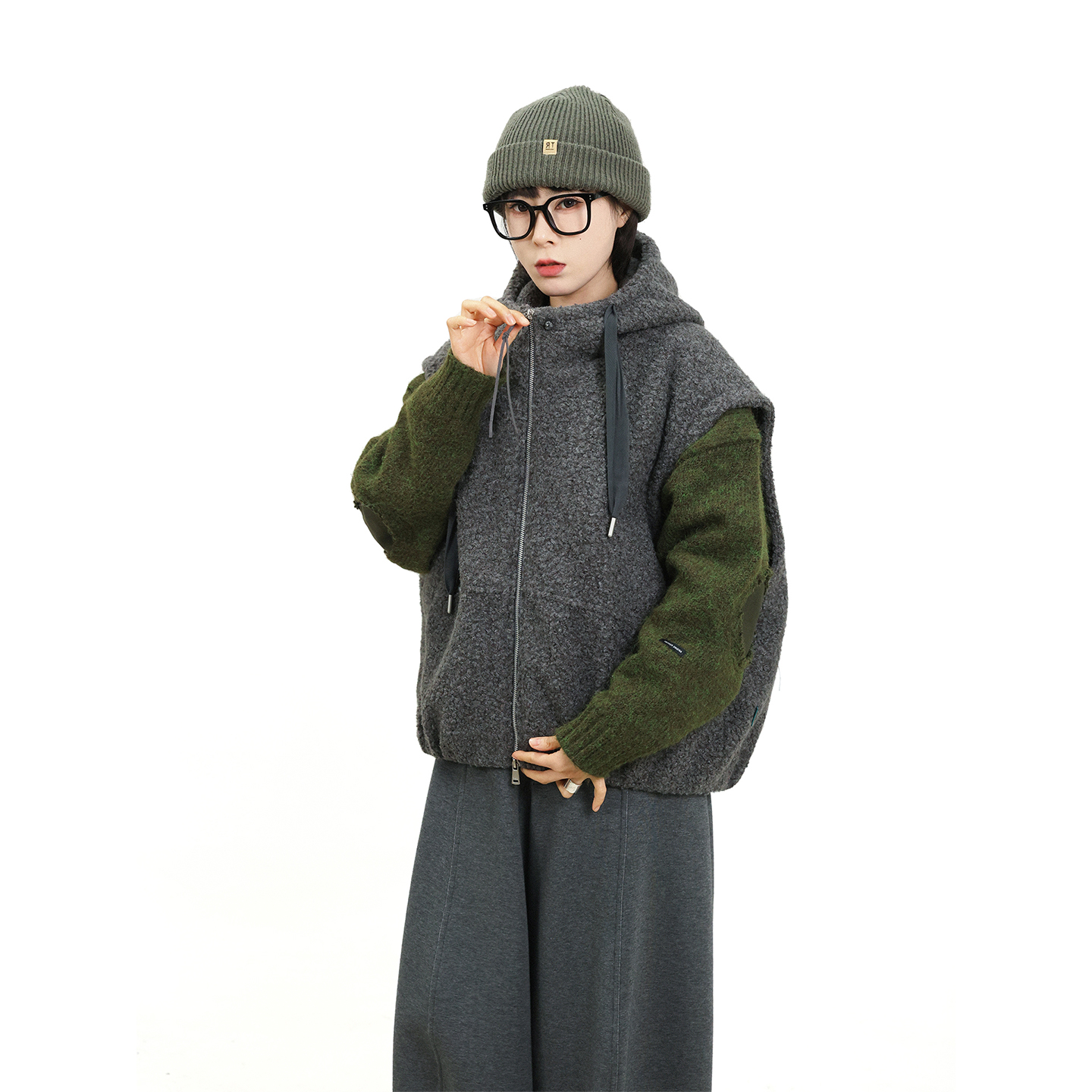 Triffer复古冬季连帽马甲保暖轻奢圈圈纱男女款