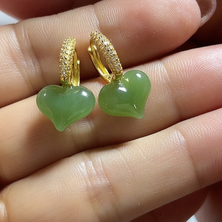 银S925镶嵌和田玉（碧玉）耳饰
