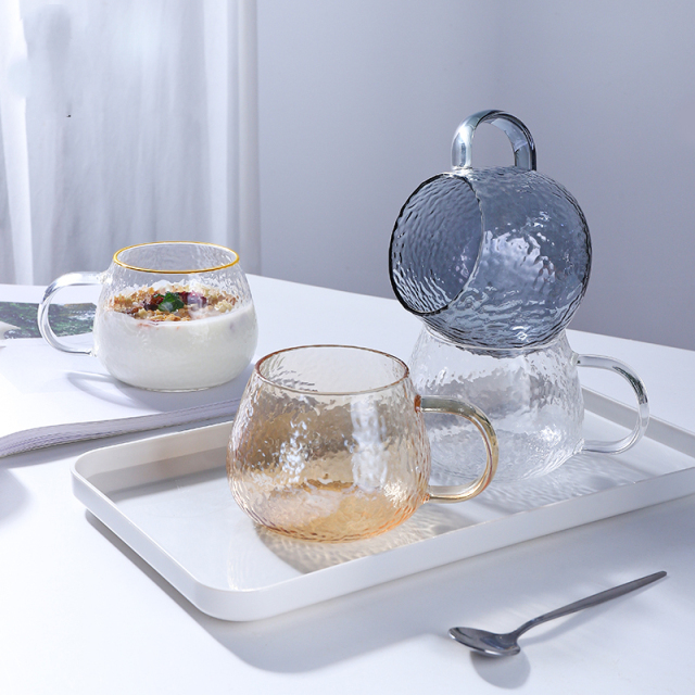 凉小词锤纹带把高硼硅玻璃杯早餐杯牛奶杯家用咖啡杯耐热简约水杯