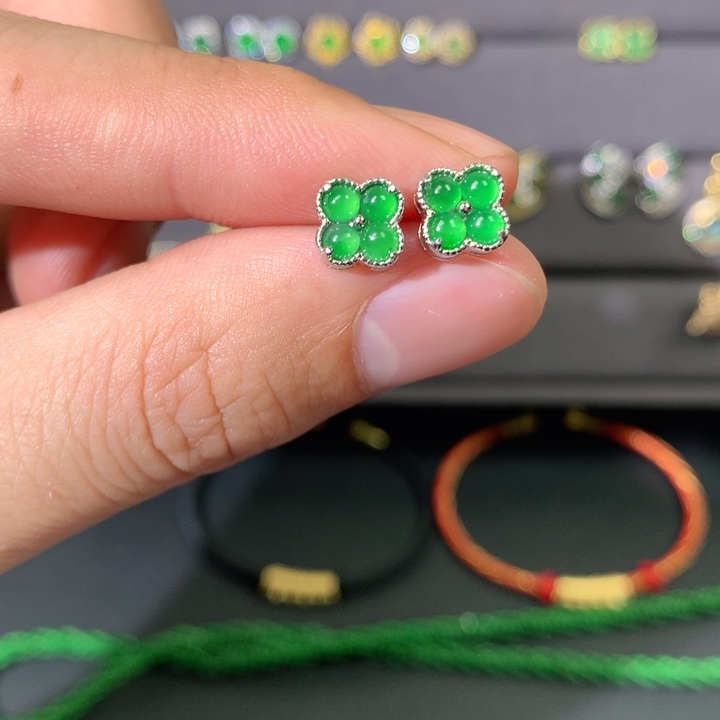 翡翠耳饰银S925镶嵌耳饰