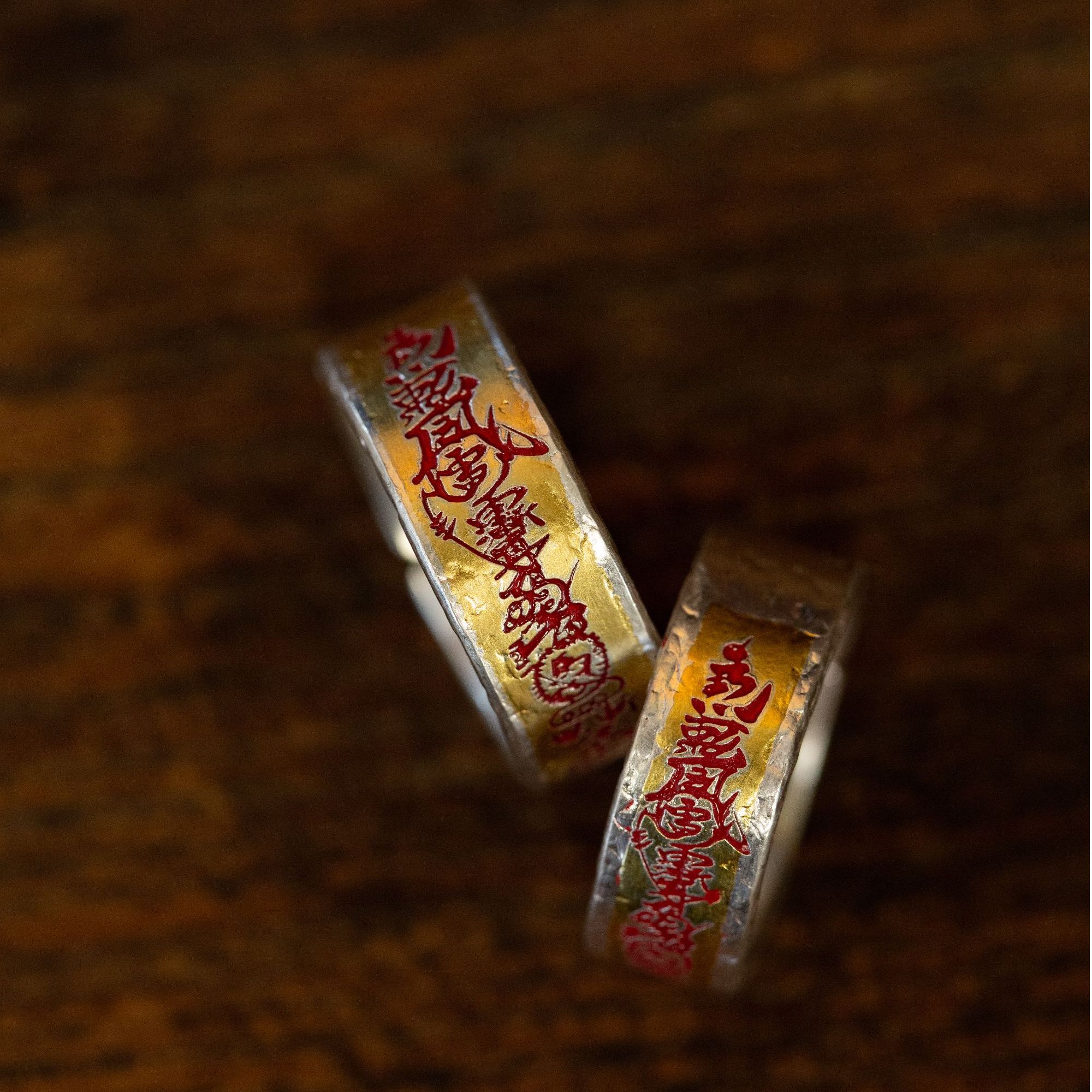 925银戒指 【金臂圆光火犀】贴金保护戒指