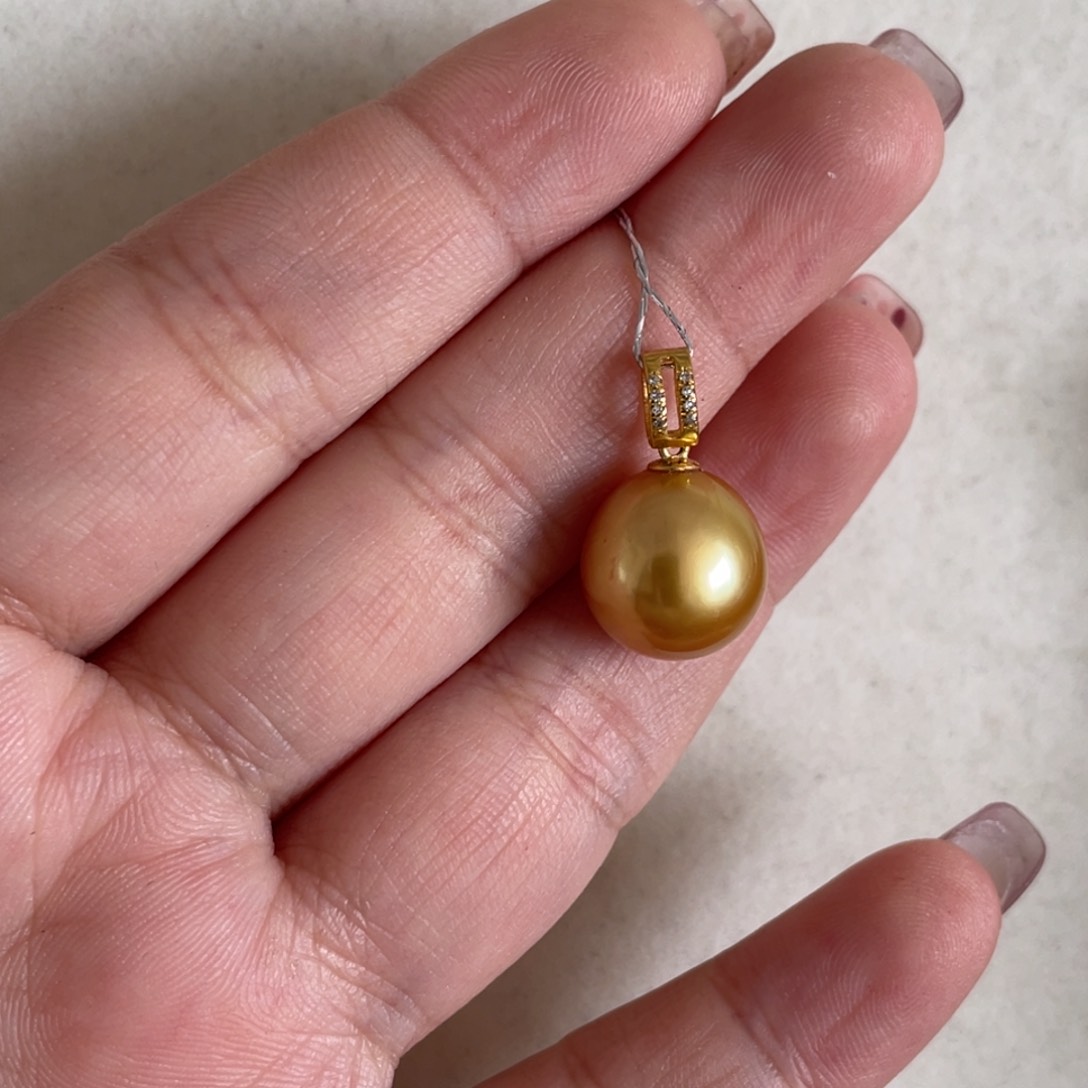 海水珍珠吊坠(不含链)18K金镶嵌11-12mm