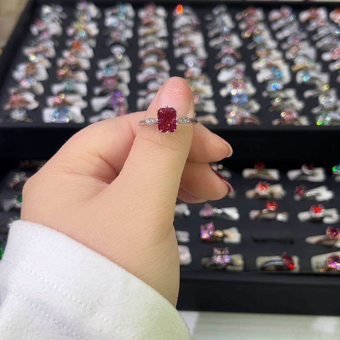 莫桑石非金属SH K白挚爱长方西柚粉冰花两卡-15