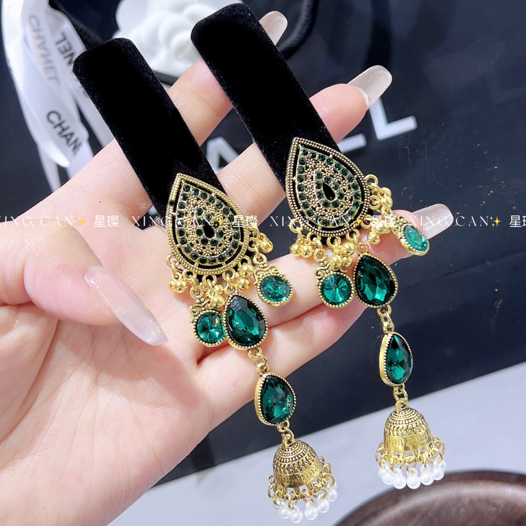 发夹百搭女重工宫廷风古风绿色夸张欧美设计师复古港风民族风