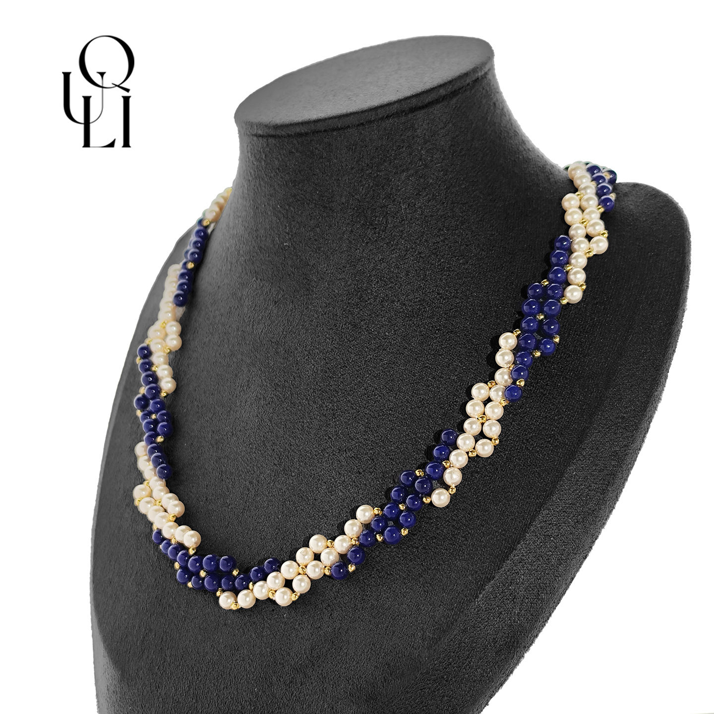 邱黎 ·忽而入夏拼接深蓝白流苏耳钉项链 1h5136