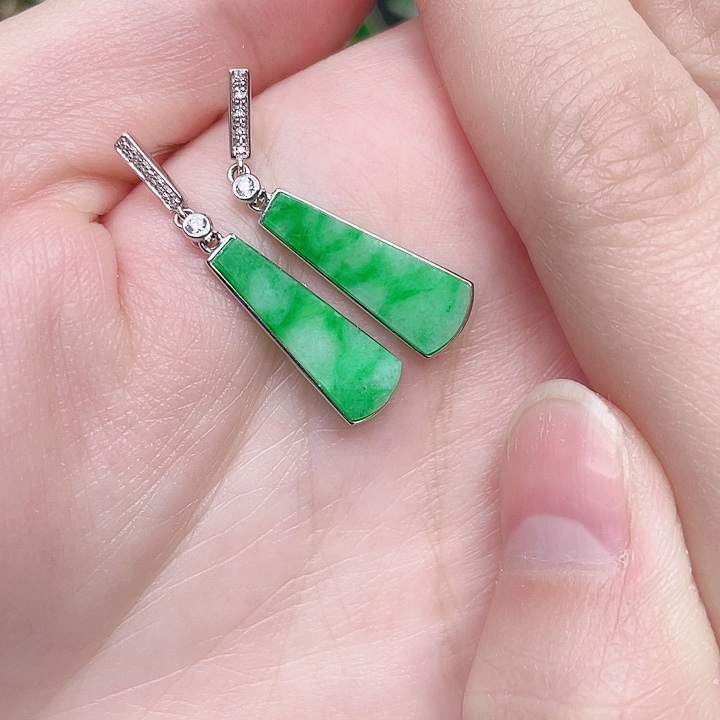 翡翠耳饰18K金镶嵌天然翡翠