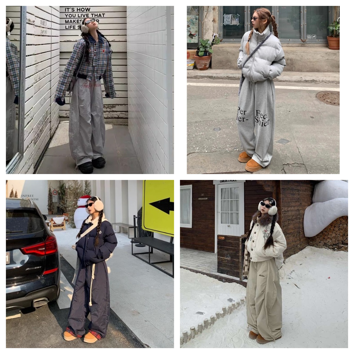 100-200号 美式复古棉服外套女冬季设计感加厚休闲阔腿弯刀裤套装