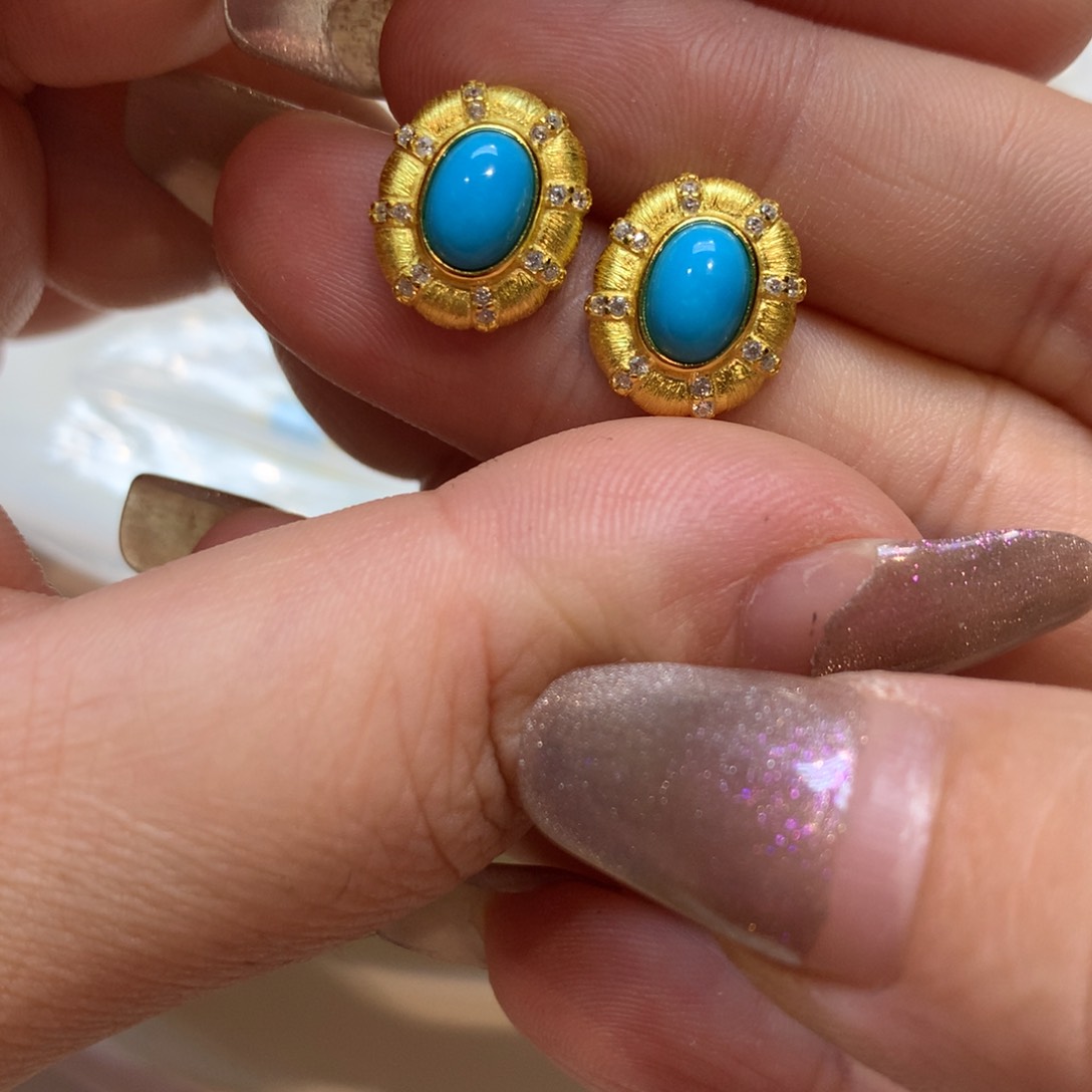 银S925镶嵌绿松石耳饰