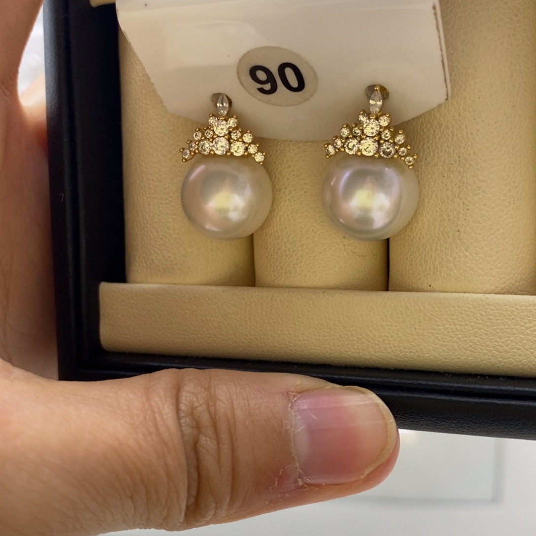 耳饰银S925镶嵌淡水珍珠
