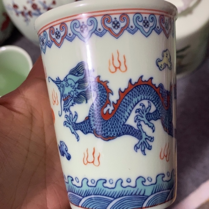 碗陶瓷绿稀土斗彩龙可乐杯