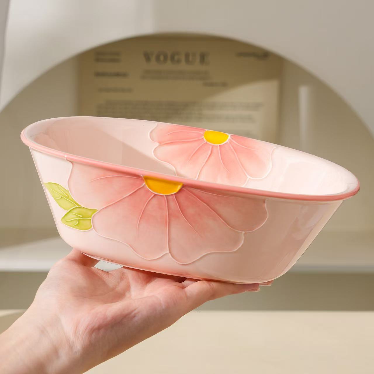 【清晨物语】聚宝盆陶瓷家用手绘浮雕釉下彩沙拉碗面碗水果碗酸奶碗