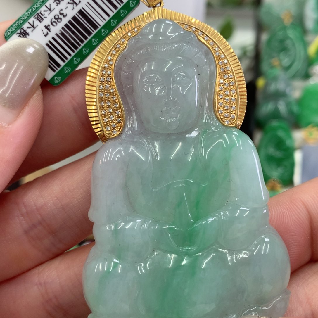 翡翠18K金镶嵌吊坠(不含链)