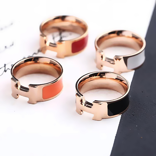 钛钢戒指  不掉色时尚简约H戒指宽版烤漆滴釉轻奢情侣指环