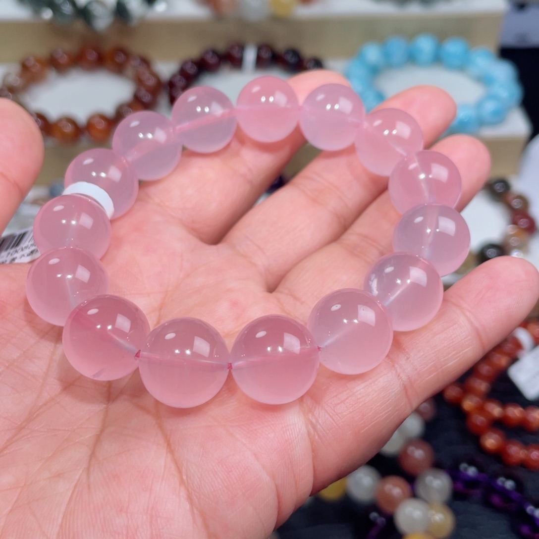 水晶手链未镶嵌姐*粉晶手链，晶体通透