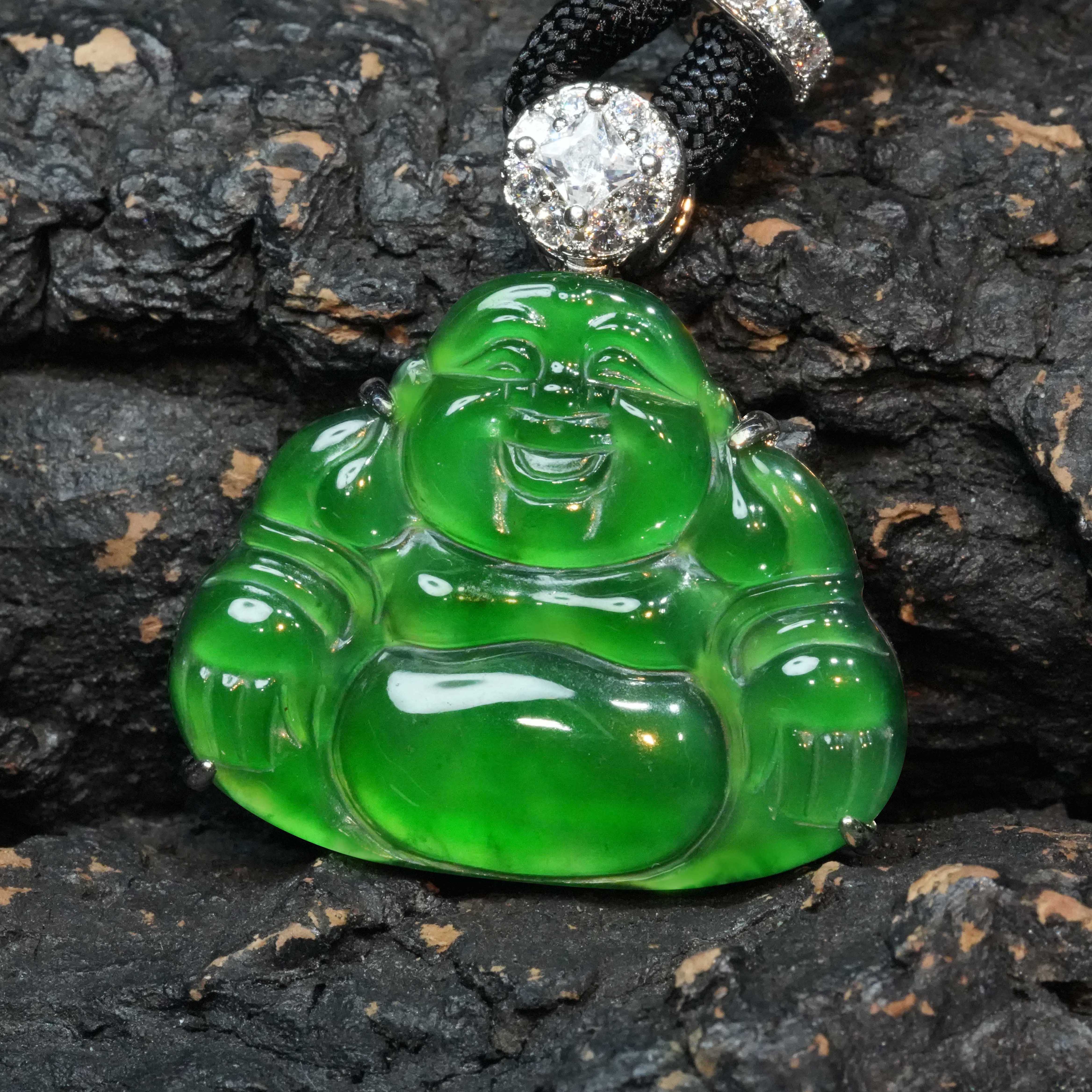天然A货翡翠简镶款弥勒佛公吊坠(多样性发一件)含绳带NGTC证书