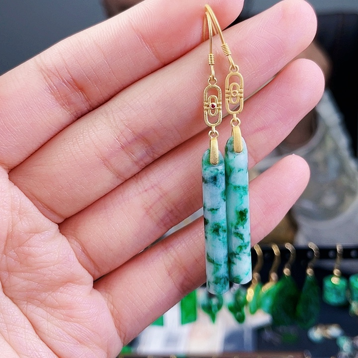 翡翠耳饰银S925镶嵌饰品