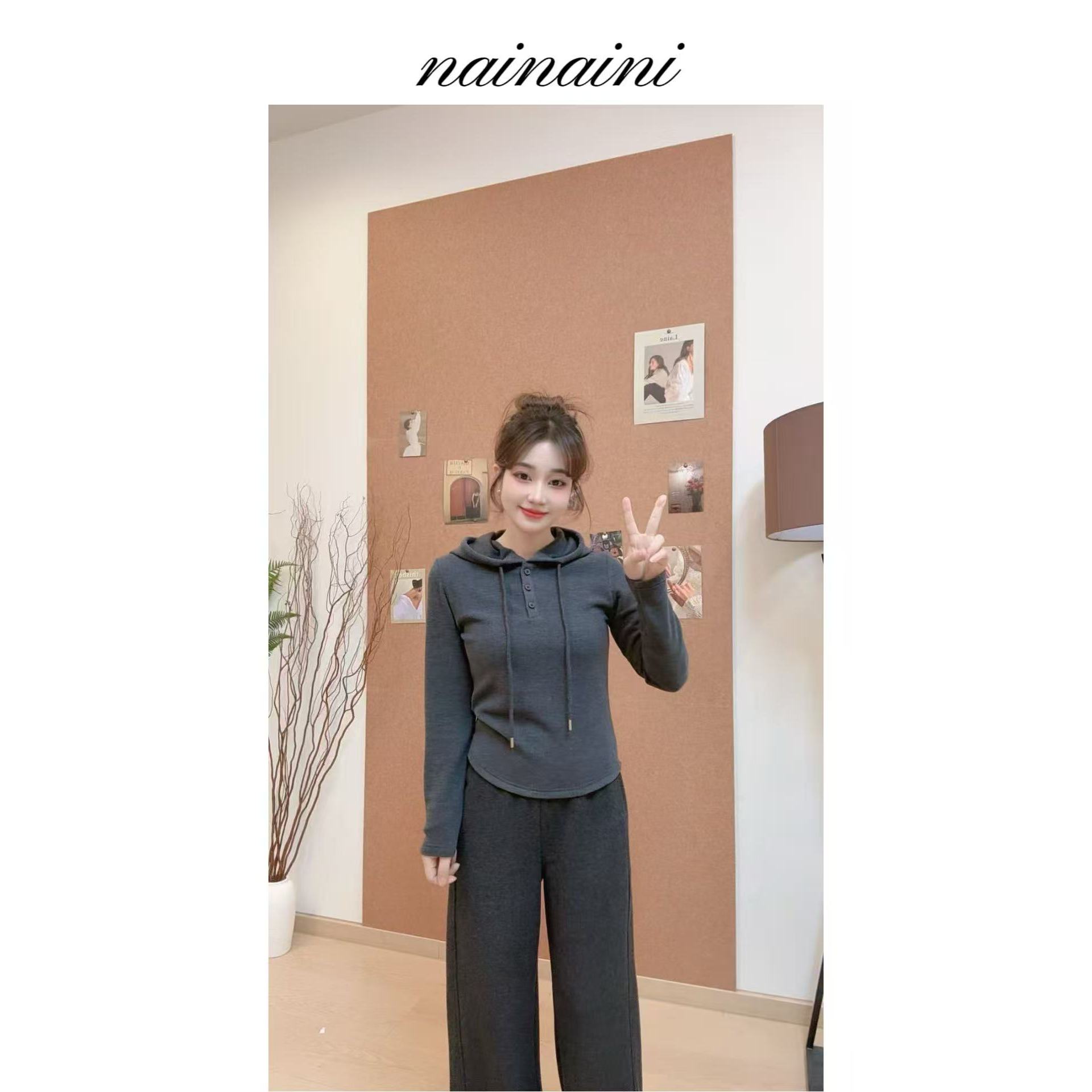 奈奈妮【绒帽打底】加绒带帽打底衫2025秋冬女显瘦时尚简约百搭6236