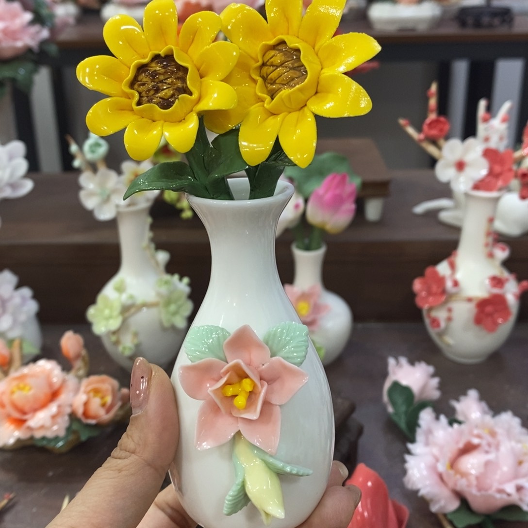 瓷片陶瓷手工花摆件