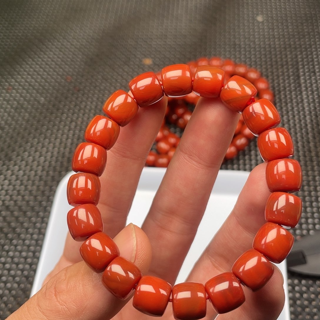 南红玛瑙10mm火焰纹直切手链整串未镶嵌