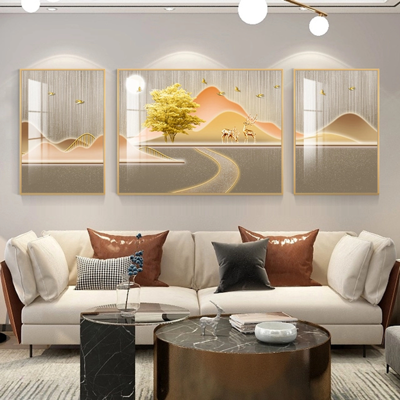 【福禄金山-客厅】客厅装饰画现代轻奢山水风景电视墙画沙发墙挂画