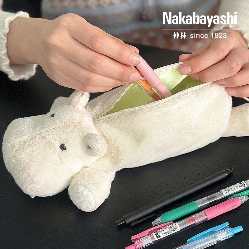 可爱河马毛绒笔袋高颜值大容量学生文具收纳铅笔盒