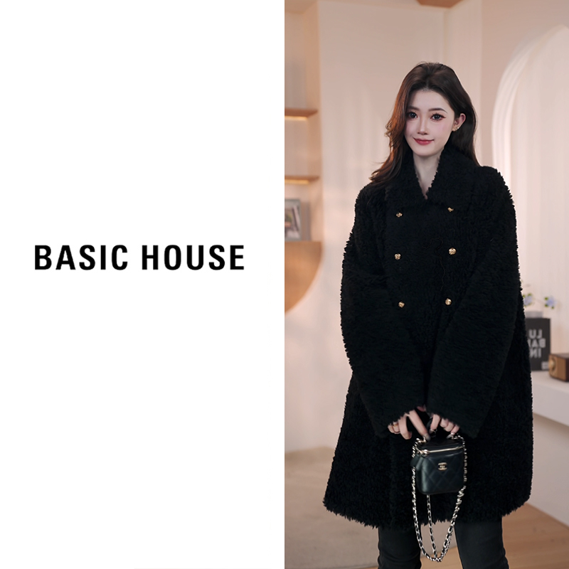 Basic House/百家好2025加厚羊羔毛外套女B1294B5B292（衣长81）
