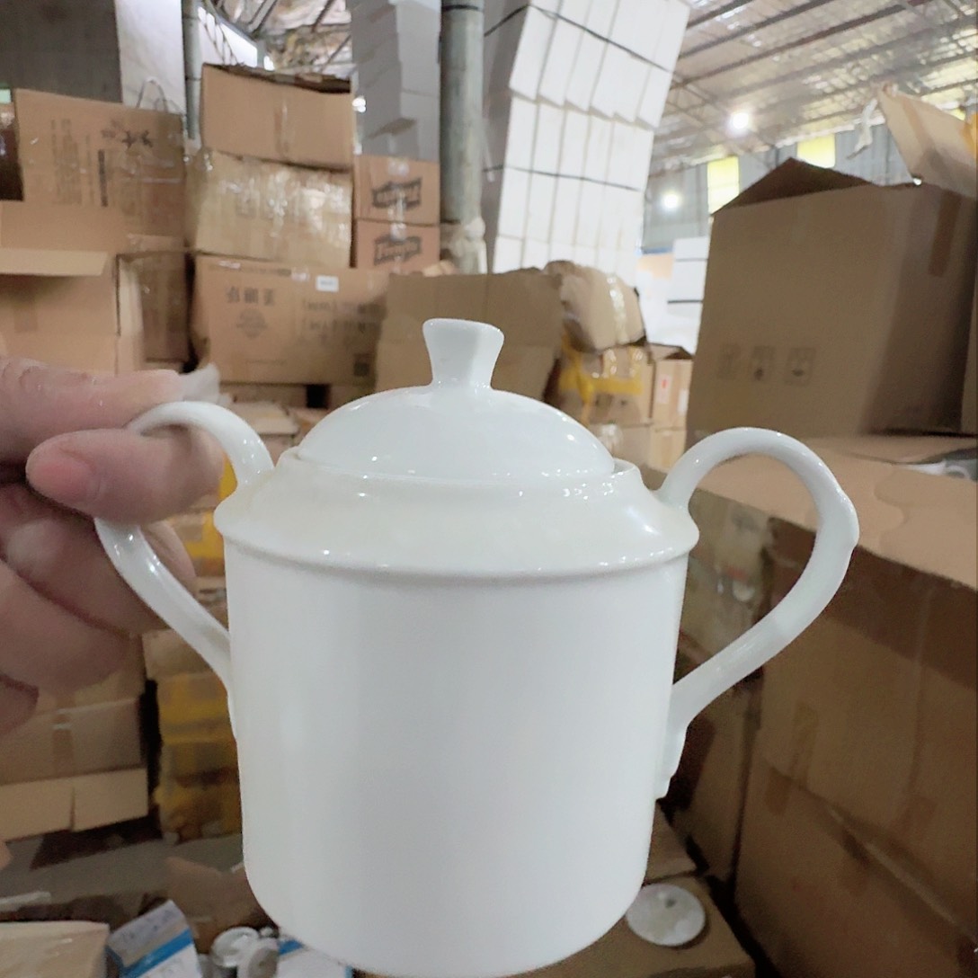 瓷片景德镇陶瓷玉泥8寸双耳炖盅1只