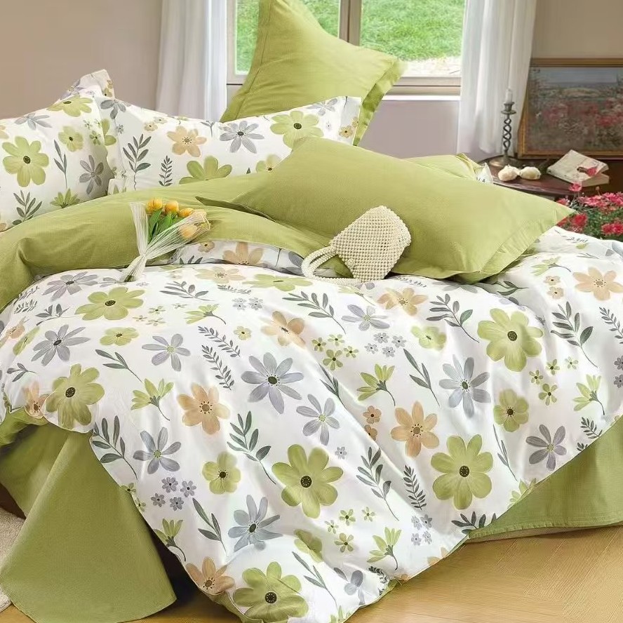 文文家纺 纯棉精梳棉床单被套全棉床品 春意-绿