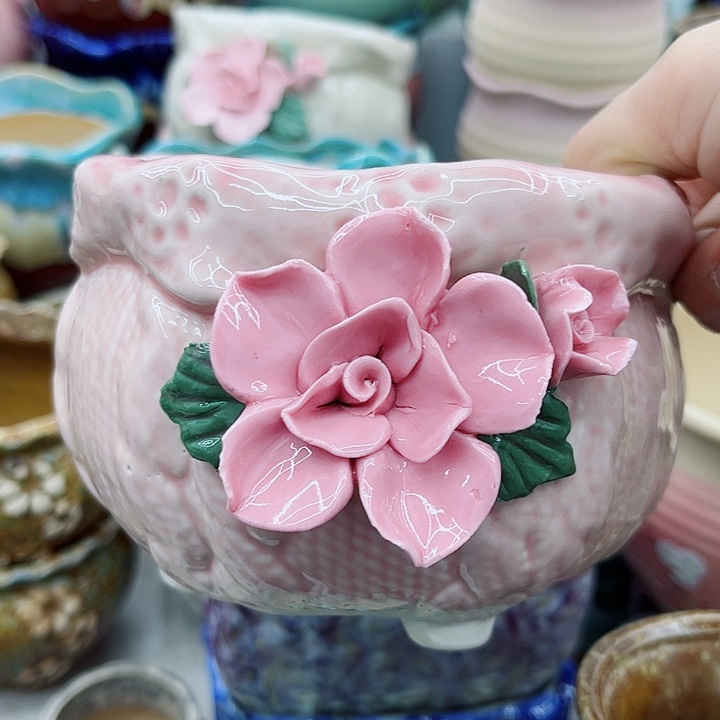 多肉绿植陶瓷花盆9.9包邮，有孔